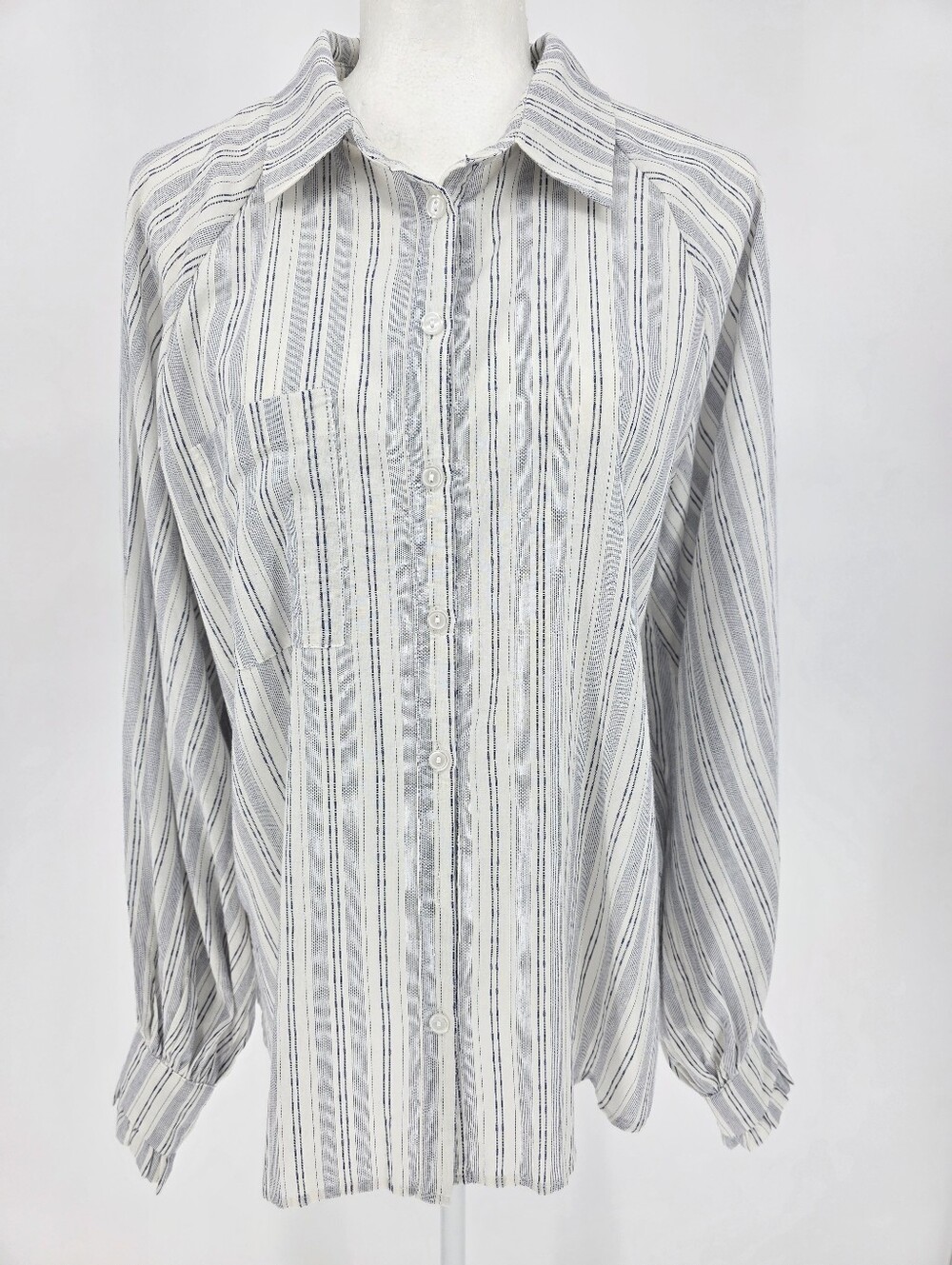 Andrée by Unit NWT Striped Button Front Shirt Blue‎ White Cotton Medium